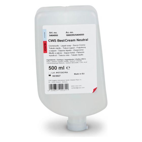 CWS Best Cream Slim Neutral 500ml, farblos ohne Parfüm Handreiniger für Modelle 4002 und 7002, 12 Stück