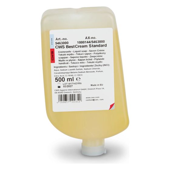 CWS Best Cream Slim Standard 500ml, Zitrus Handreiniger für Modelle 4002 und 7002, 12 Stück