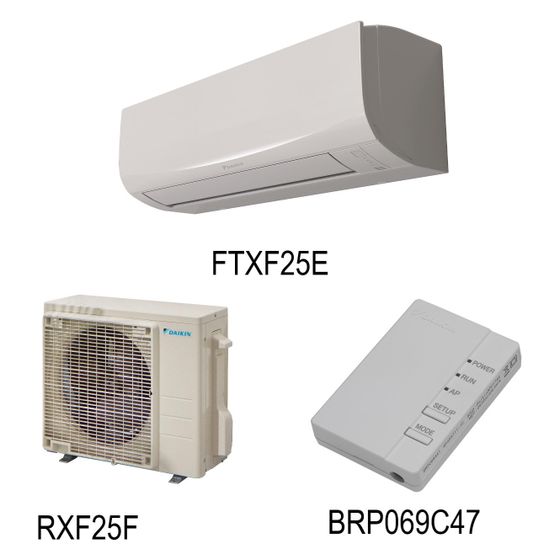 Daikin Split-Klimagerät Paket, mit Innengerät FTXF25E, Außengerät RXF25F und WiFi Controller BRP069C47, Baugröße 25