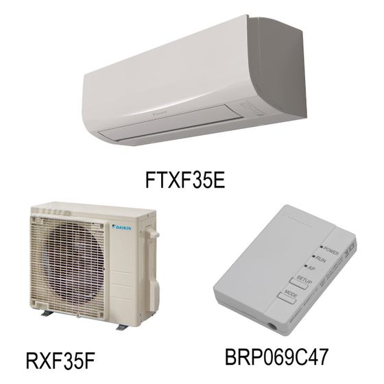 Daikin Split-Klimagerät Paket, mit Innengerät FTXF35E, Außengerät RXF35F und WiFi Controller BRP069C47, Baugröße 35