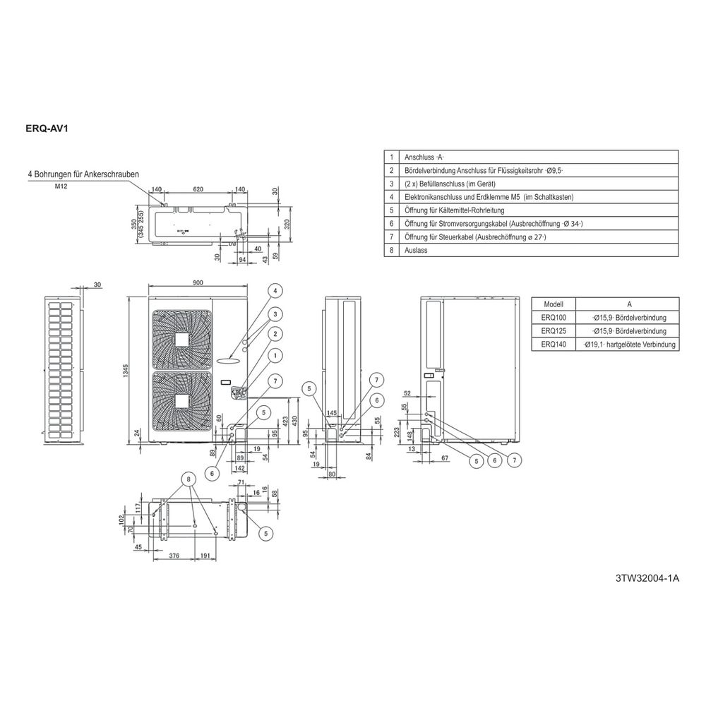 Daikin Verflüssigungssatz ERQ-AV1 Typ 100, invertergeregelt, 11,2kW 230V R410a, 1345x... DAIKIN-ERQ100AV1 4548848874996 (Abb. 2)