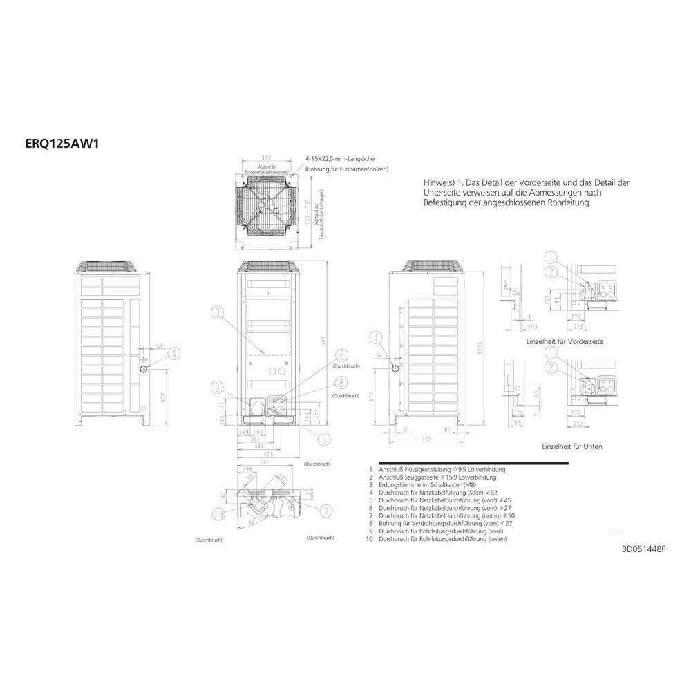 Daikin Verflüssigungssatz ERQ-AW1 Typ 125, invertergeregelt, 14kW 400V R410a, 1680x63... DAIKIN-ERQ125AW1 4548848875016 (Abb. 2)