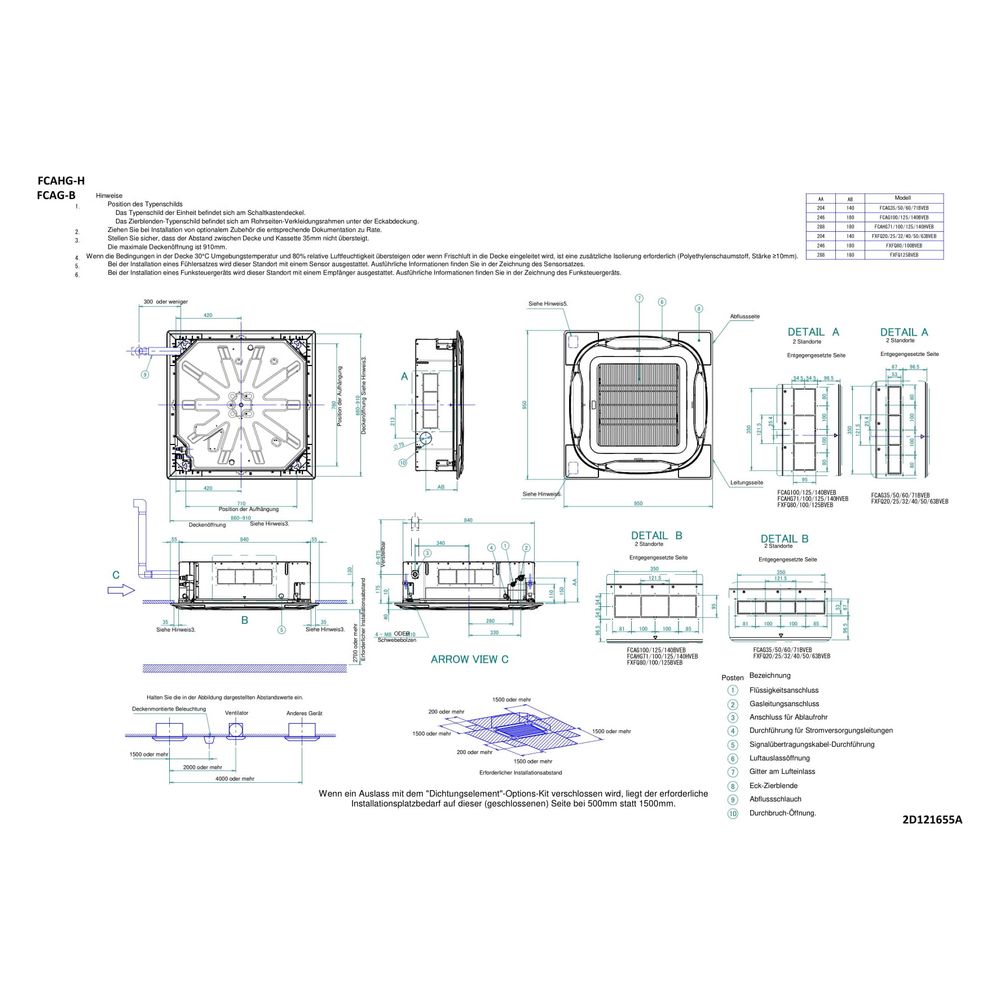 Daikin Zwischendeckengerät Roundflow FCAG71B, Kühlen 6,8kW Heizen 7,5kW, 230V R32... DAIKIN-FCAG71B 4548848702237 (Abb. 2)