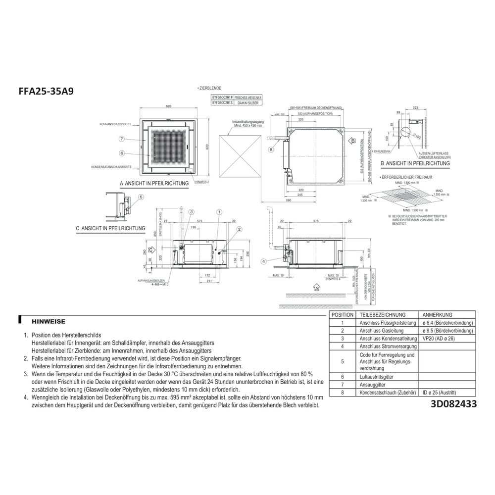 Daikin Euroraster-Zwischendeckengerät Roundflow FFA-A9, 260x575x575mm, 2,5kW 230V R32, ... DAIKIN-FFA25A9 4548848722853 (Abb. 2)