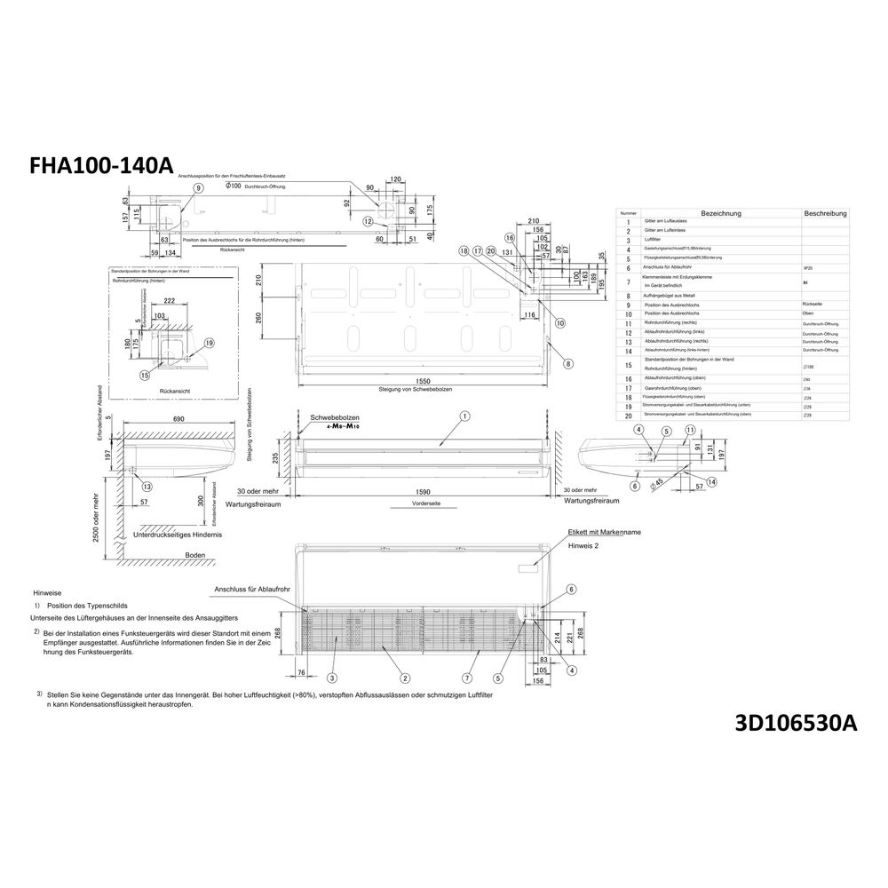 Daikin Deckenunterbau-Klimagerät Sky Air FHA-A Typ 140, Kühlen 13,4kW Heizen 15,5kW 230... DAIKIN-FHA140A 4548848605811 (Abb. 2)