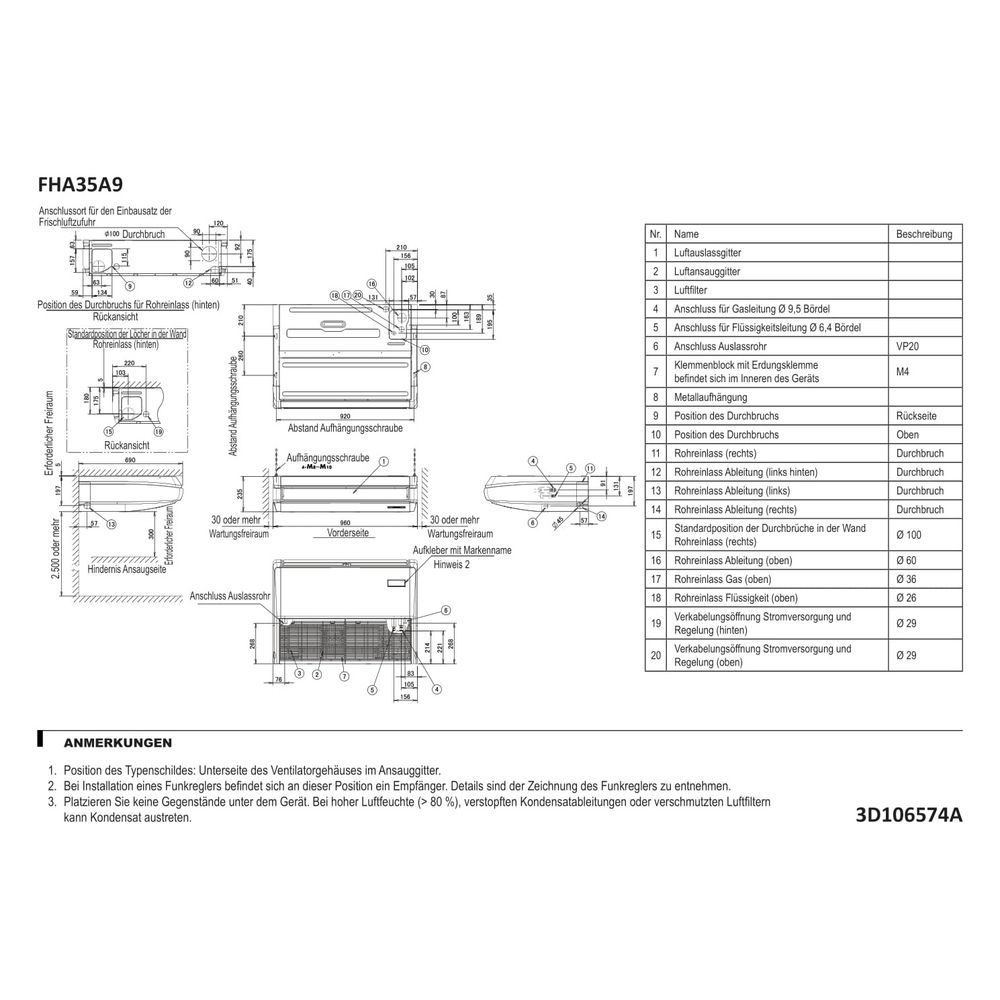 Daikin Deckenunterbau-Klimagerät Sky Air FHA-A9 Typ 35, Kühlen 3,5kW Heizen 4kW 230V, 2... DAIKIN-FHA35A9 4548848717521 (Abb. 2)