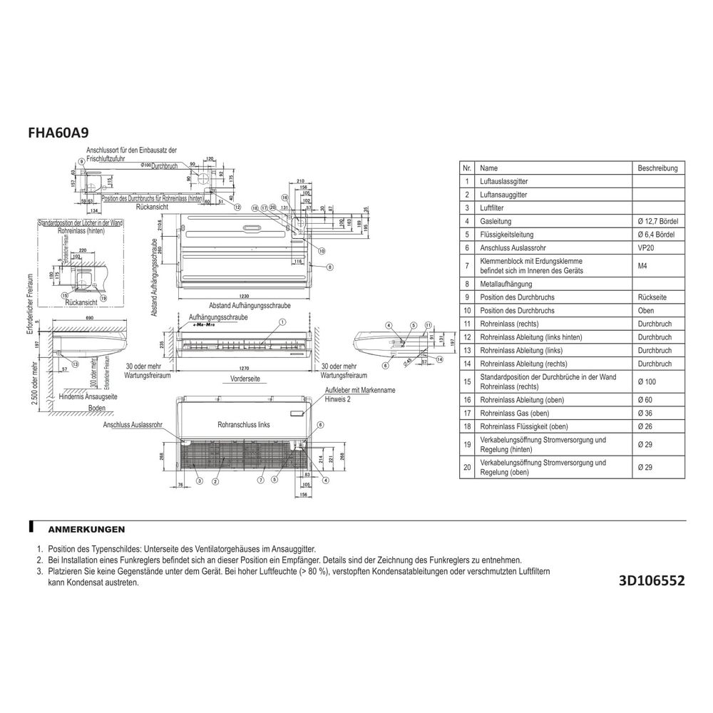Daikin Deckenunterbau-Klimagerät Sky Air FHA-A9 Typ 60, Kühlen 6kW Heizen 7kW 230V, 235... DAIKIN-FHA60A9 4548848717538 (Abb. 2)