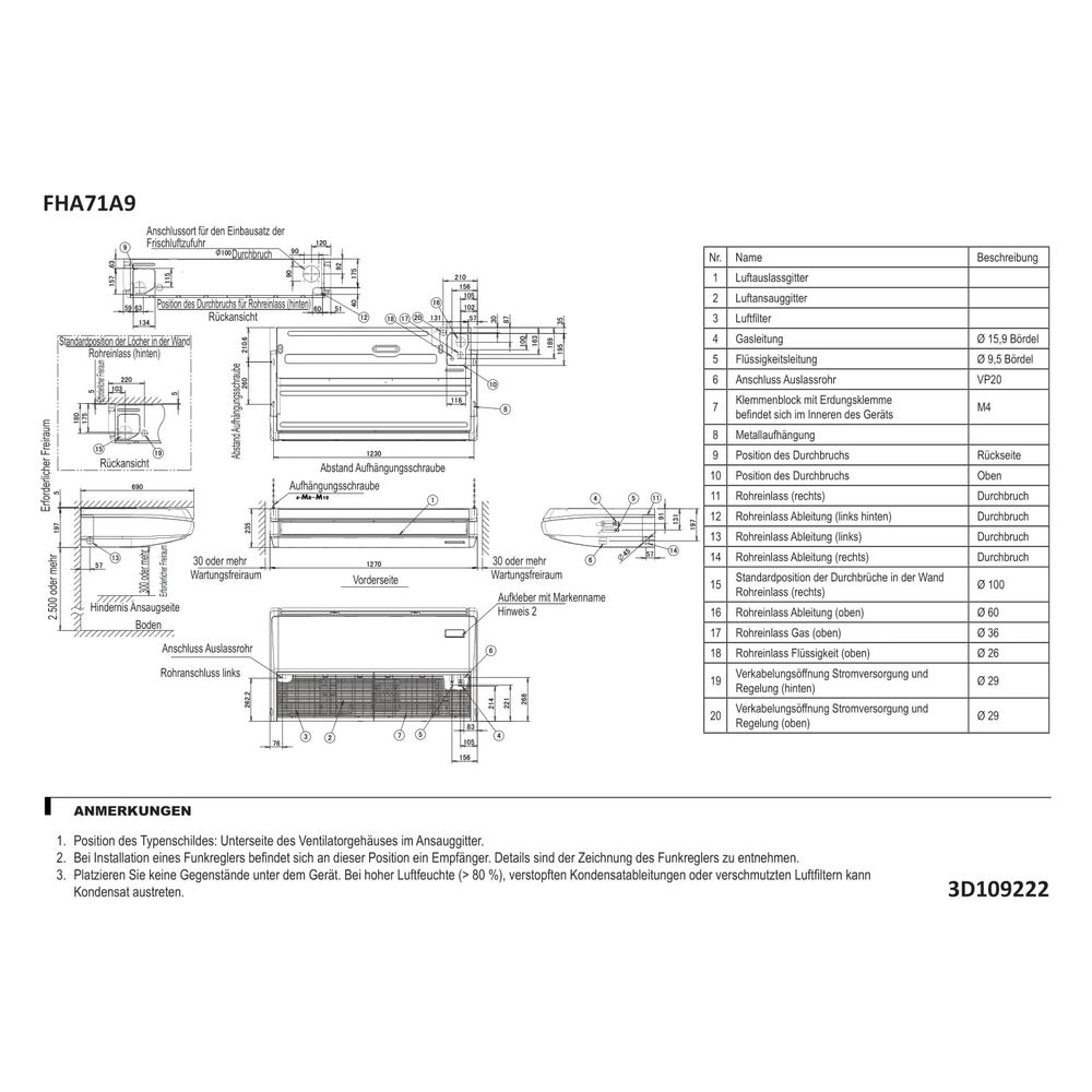Daikin Deckenunterbau-Klimagerät Sky Air FHA-A9 Typ 71, Kühlen 6,8kW Heizen 7,5kW 230V,... DAIKIN-FHA71A9 4548848717545 (Abb. 2)
