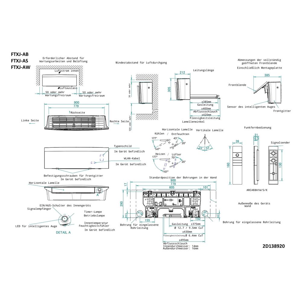 Daikin Split-Klimaanlage Innengerät Emura 3 FTXJ42AB9, Kühlen 4,2kW Heizen 5,4kW, ink... DAIKIN-FTXJ42AB9 4573535412694 (Abb. 2)