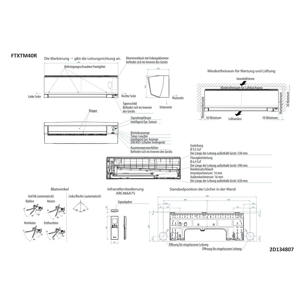Daikin Split-Klimaanlage Innengerät Perfera FTXTM-A Typ 40, Kühlen 4kW Heizen 4kW, 230... DAIKIN-FTXTM40A 4573535188506 (Abb. 2)