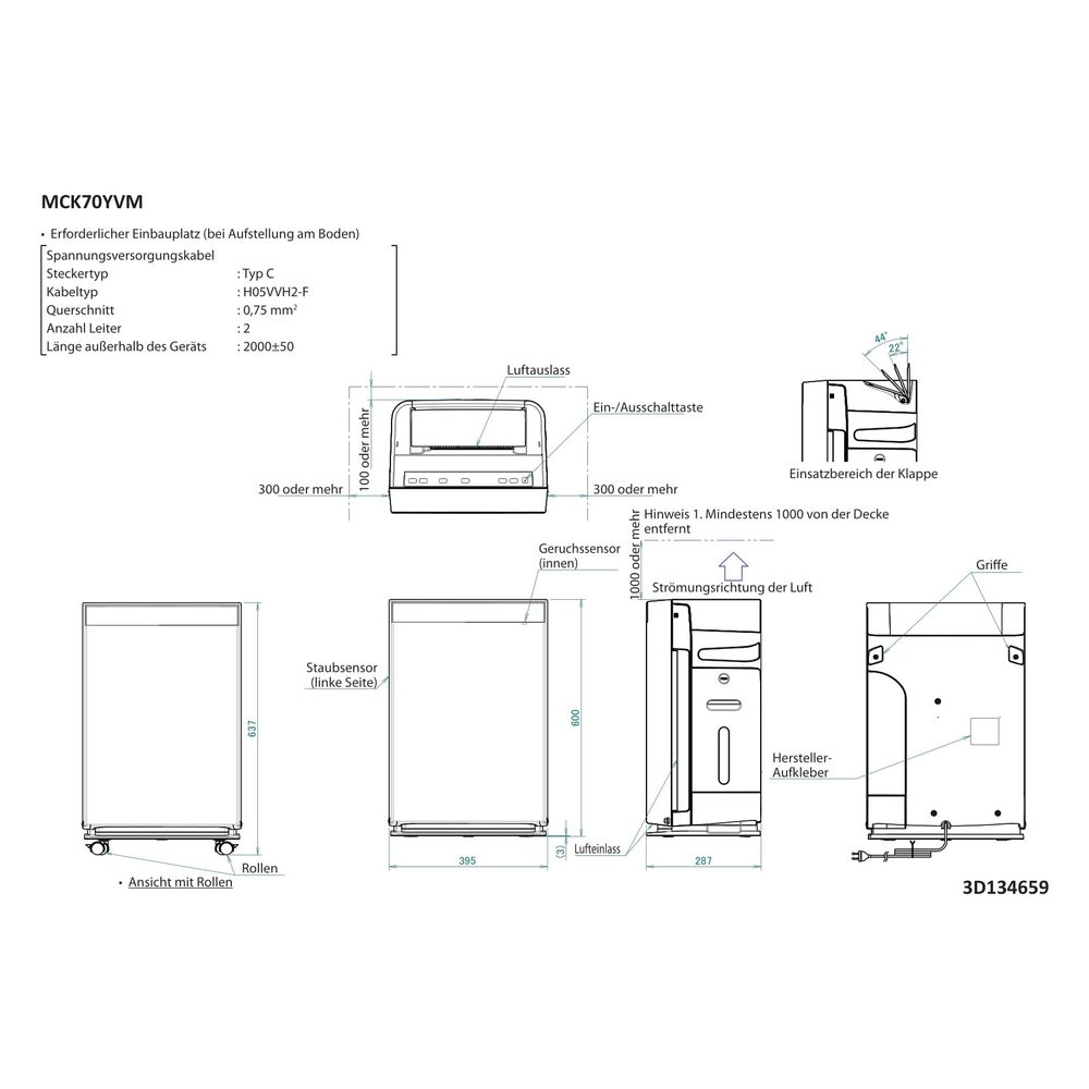 Daikin Luftreiniger-Befeuchter MCK70YV, Luftstrom 420m3/h, für Raumgröße 96m2, Tank 3,6... DAIKIN-MCK70YV 4573535107255 (Abb. 2)