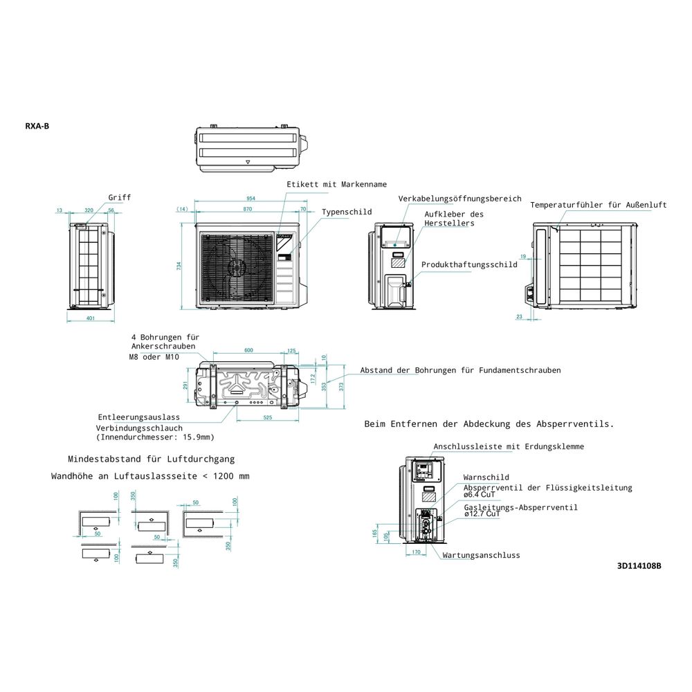 Daikin Split-Klimaanlage Außengerät RXA-B8 Typ 50, Inverter, 734x870x373mm, 230V R32, R... DAIKIN-RXA50B8 4573535308362 (Abb. 2)