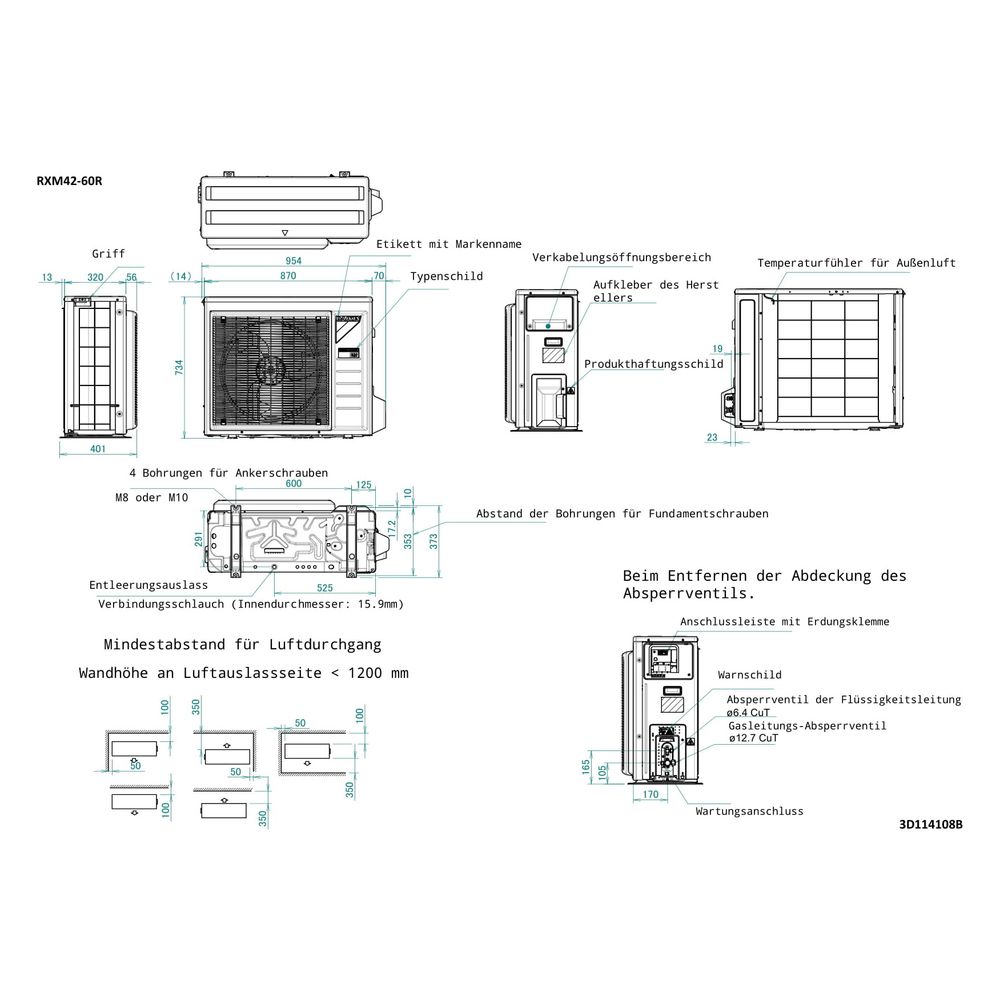 Daikin Split-Klimaanlage Außengerät RXM-A Typ 60, Inverter, 734x870x373mm, 230V R32, RXM... DAIKIN-RXM60A 4548848794102 (Abb. 2)