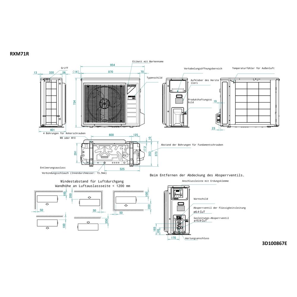 Daikin Split-Klimaanlage Außengerät RXM-A Typ 71, Inverter, 734x954x401mm, 230V R32, RXM... DAIKIN-RXM71A 4548848794119 (Abb. 2)