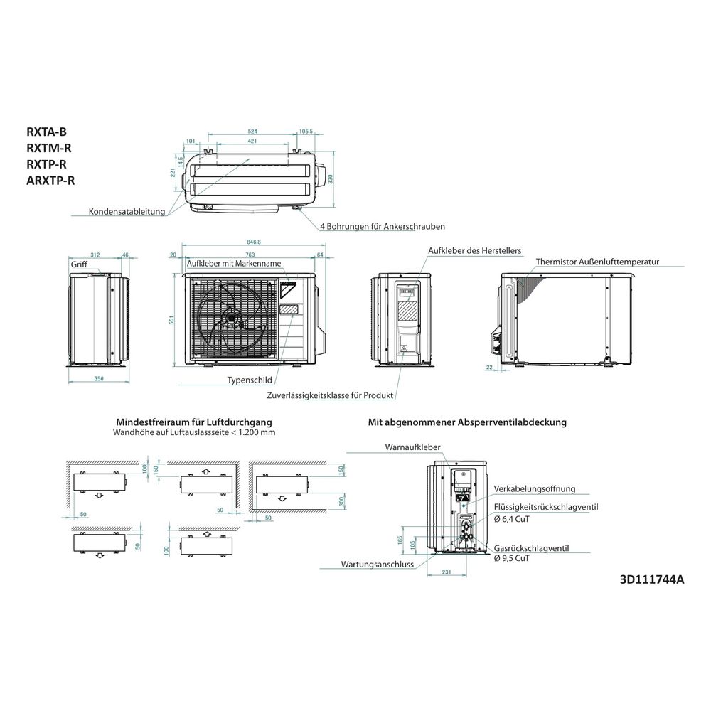 Daikin Split-Klimaanlage Außengerät RXTM-A Typ 40, Inverter, 551x763x312mm, 230V R32, R... DAIKIN-RXTM40A 4573535188551 (Abb. 2)