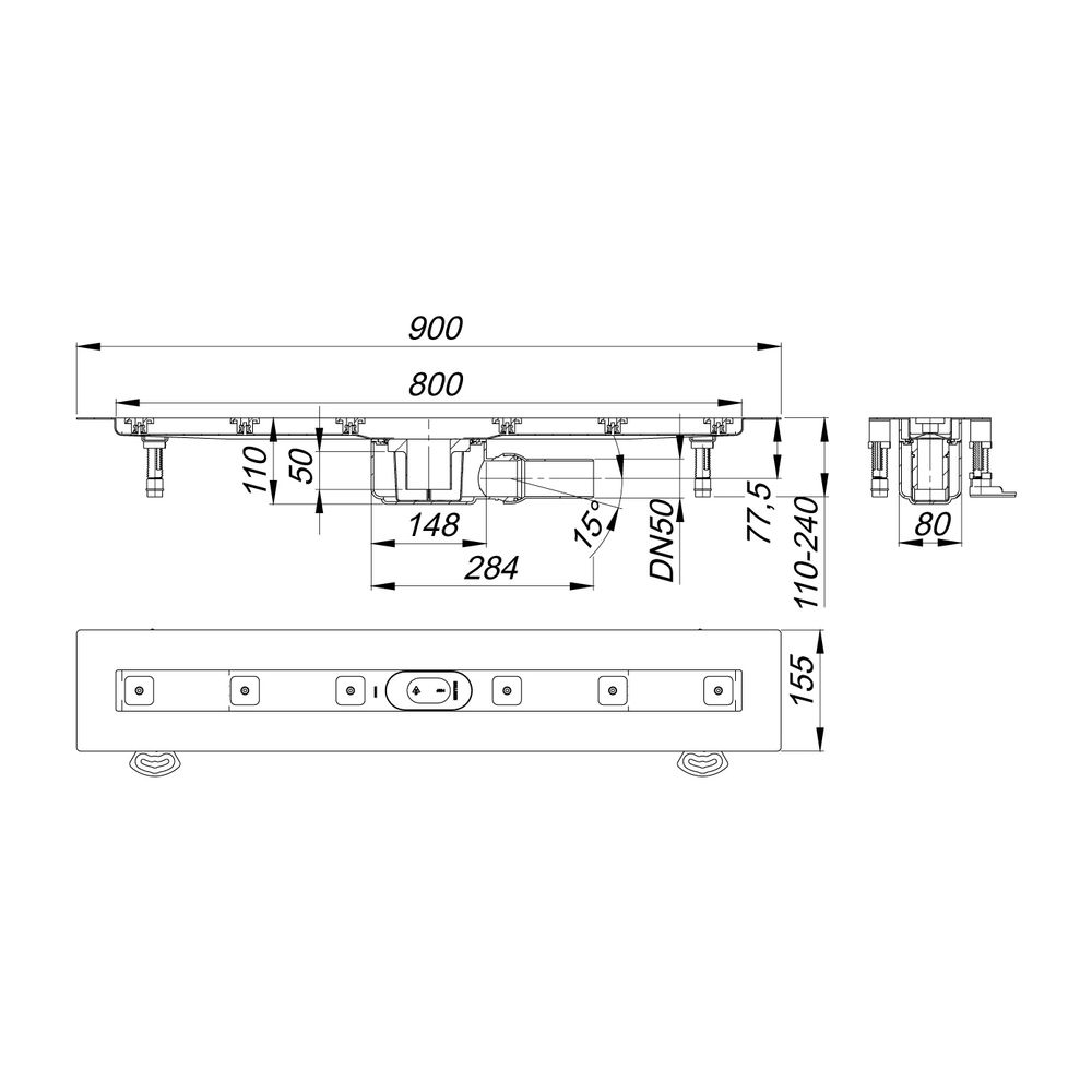 Dallmer CeraLine F Duschrinne 800mm DN 50... DALLMER-520043 4001636520043 (Abb. 2)