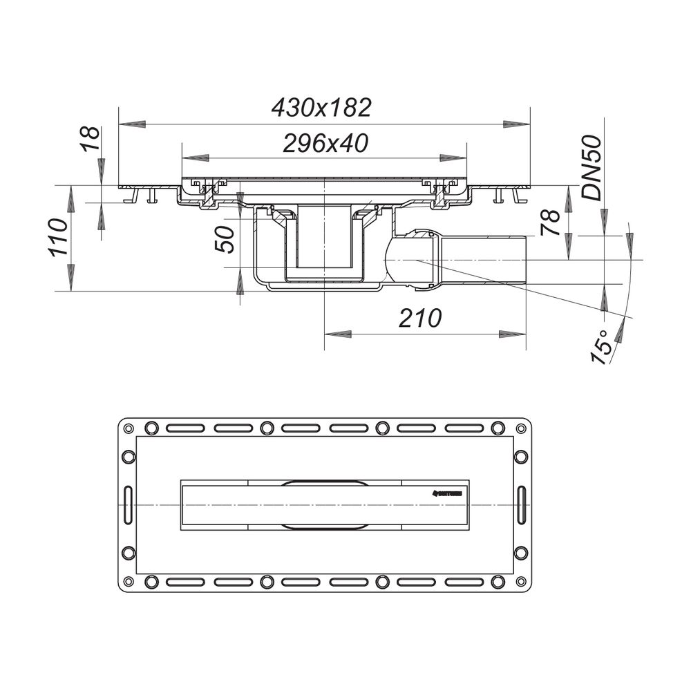 Dallmer TistoLine Abdeckung Standard Duschrinne 300mm DN 50, höhenverstellbar 2-12mm... DALLMER-530264 4001636530264 (Abb. 2)