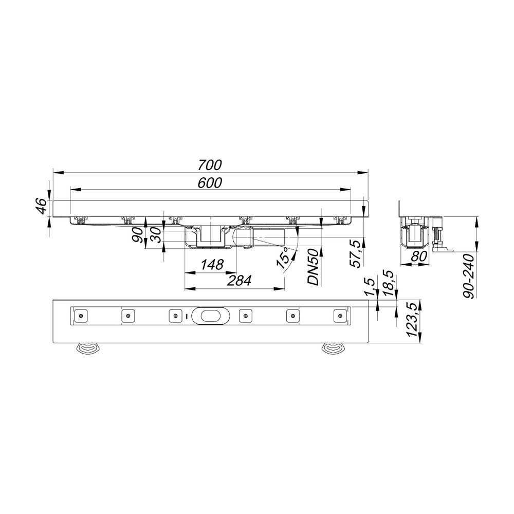 Dallmer CeraLine Plan W Duschrinne 600mm DN 50... DALLMER-523129 4001636523129 (Abb. 2)