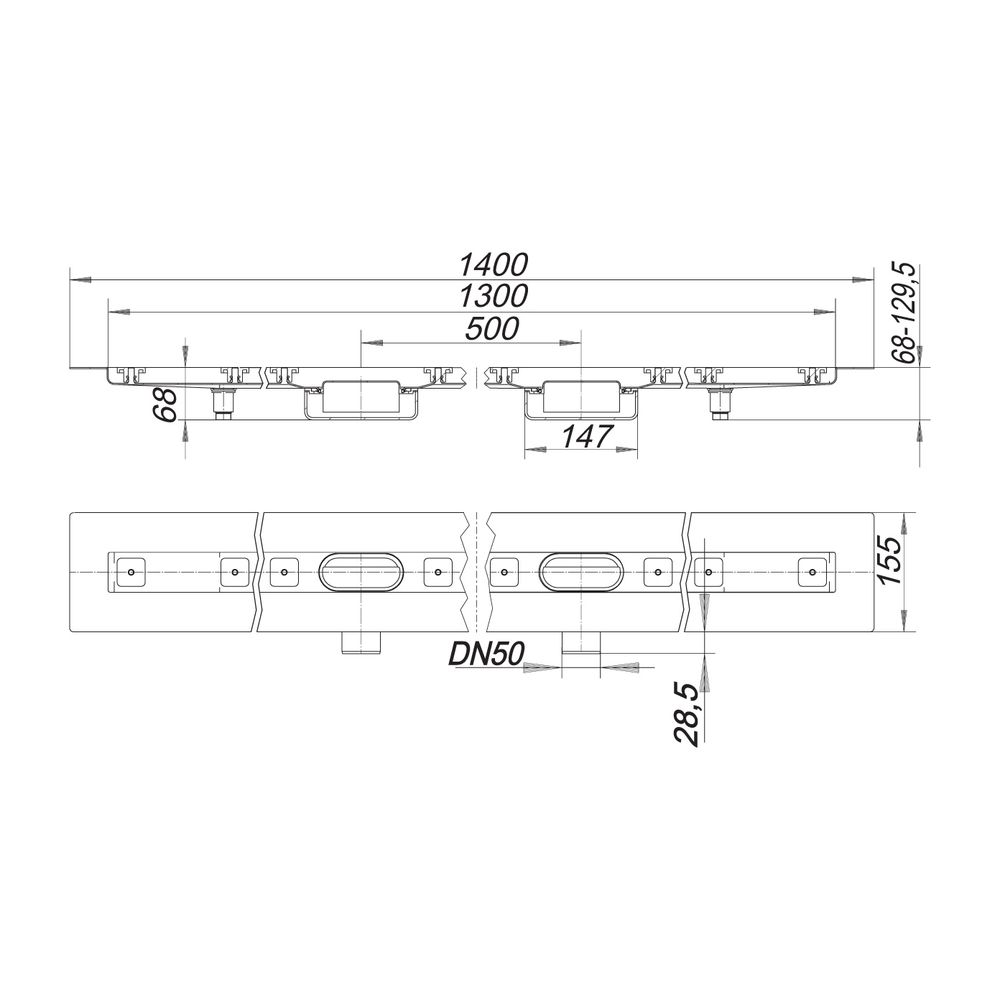 Dallmer CeraLine Nano F Duo Duschrinne 1300mm DN 50... DALLMER-524713 4001636524713 (Abb. 2)