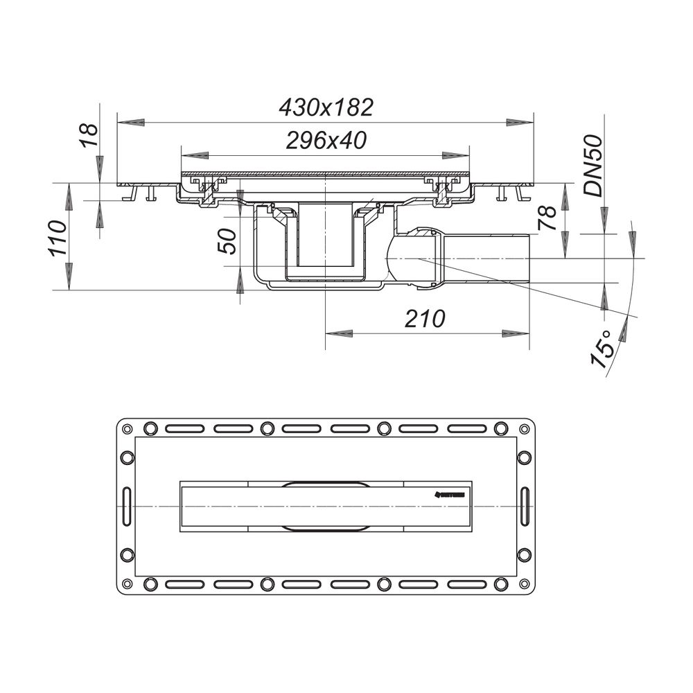 Dallmer TistoLine Abdeckung Design Duschrinne 300mm DN 50, höhenverstellbar 5-15mm... DALLMER-530271 4001636530271 (Abb. 2)