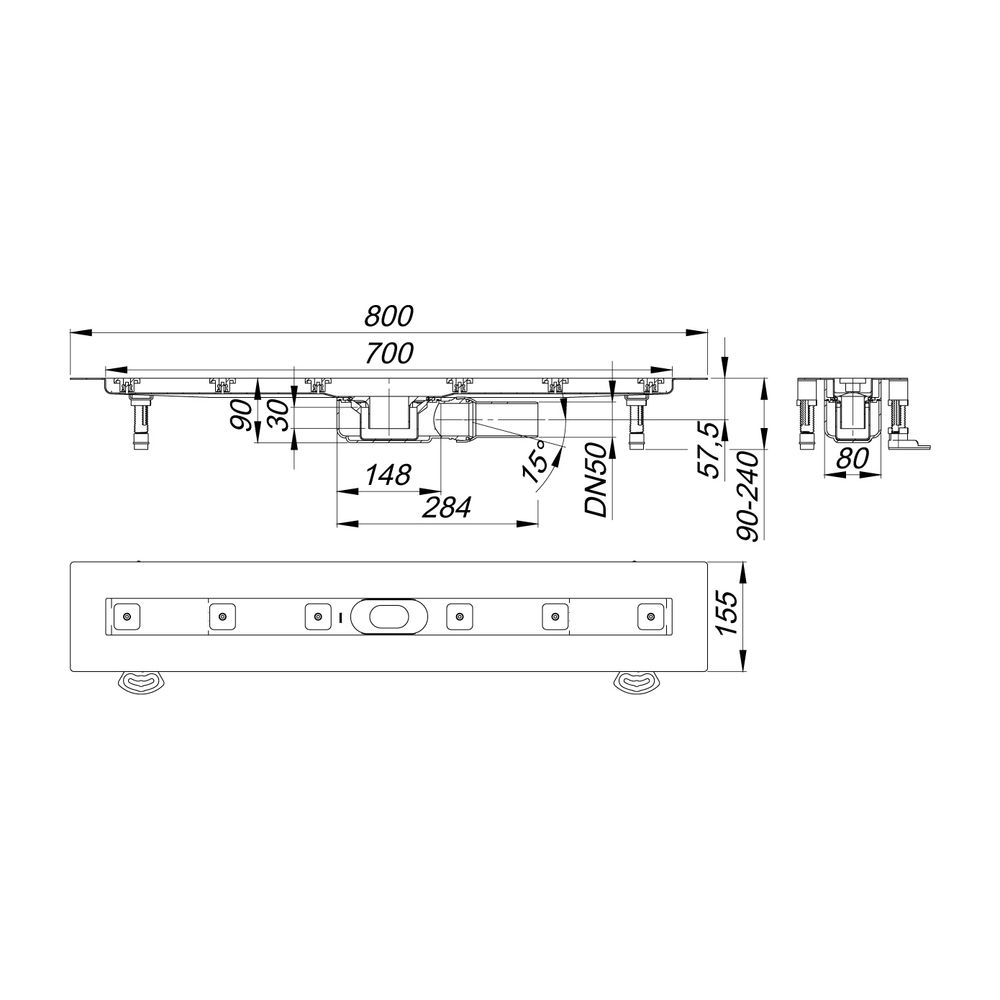 Dallmer CeraLine Plan F Duschrinne 700mm DN 50... DALLMER-523037 4001636523037 (Abb. 2)