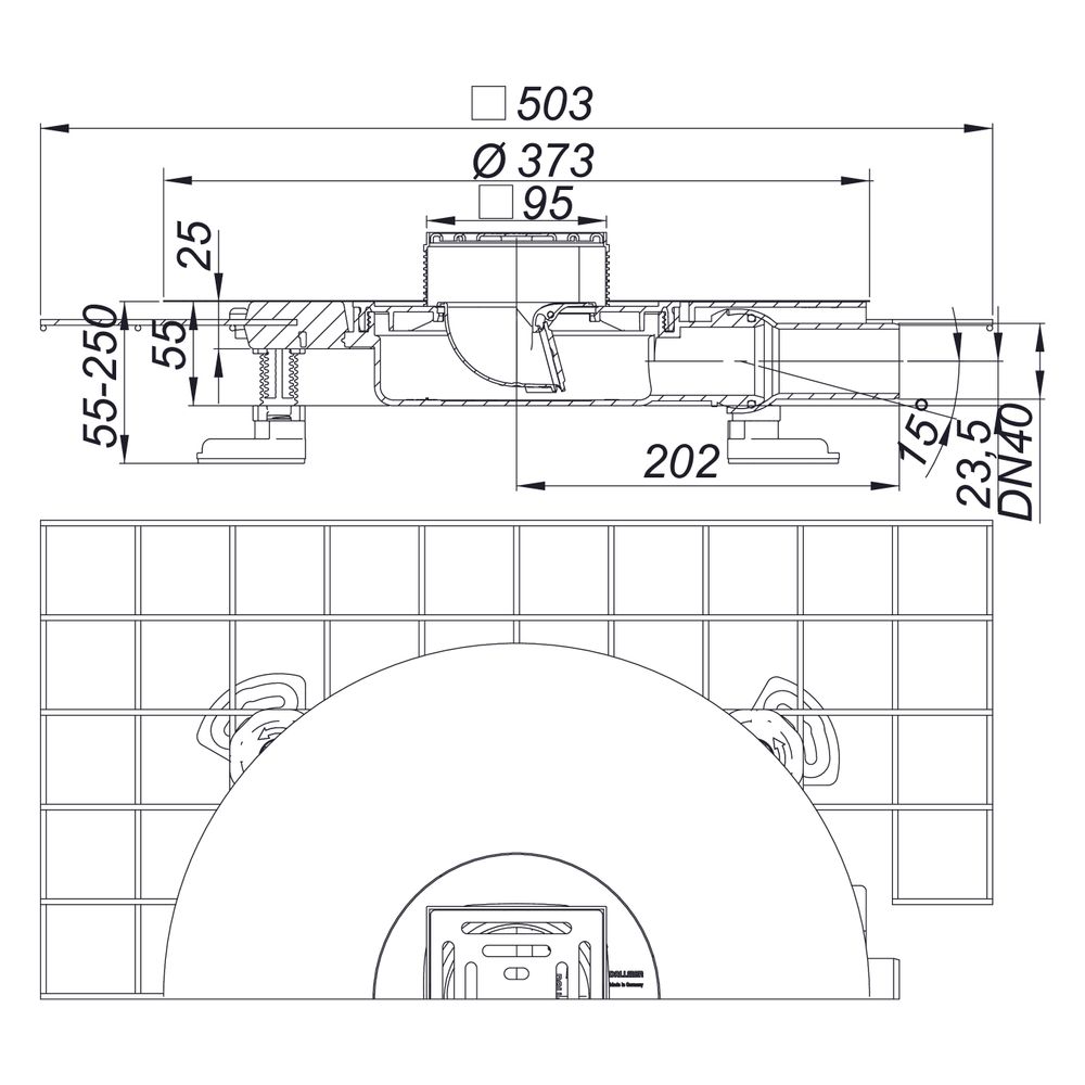 Dallmer CeraDrain Pure Plan Bodenablauf 100x100mm, DN 40, mit Kugelgelenk, PP/Edelstahl... DALLMER-518361 4001636518361 (Abb. 2)