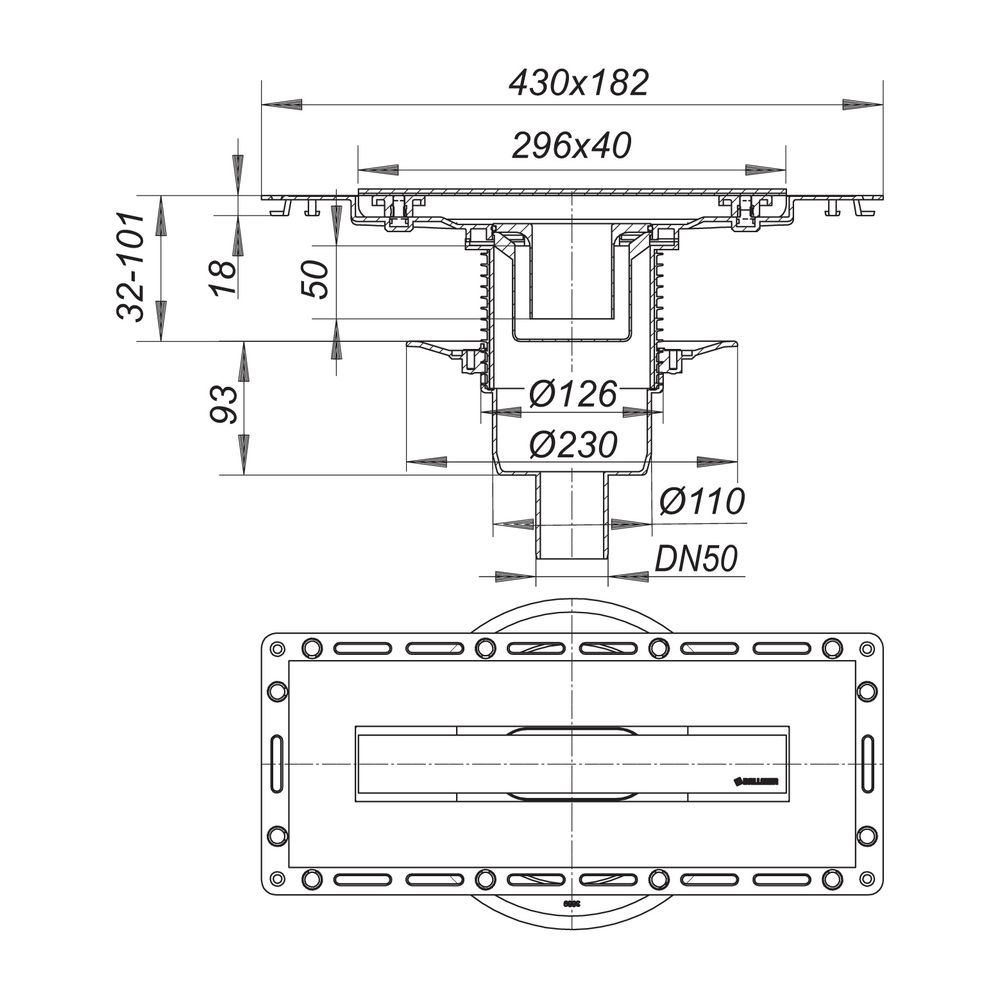 Dallmer TistoLine senkrecht Abdeckung Design Duschrinne 300mm DN 50, höhenverstellbar 5... DALLMER-530318 4001636530318 (Abb. 2)