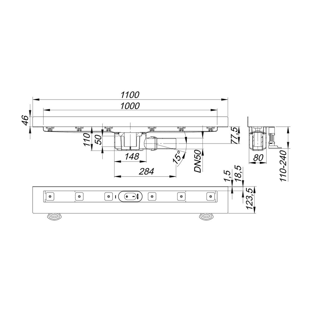 Dallmer CeraLine W Duschrinne 1000mm DN 50... DALLMER-520166 4001636520166 (Abb. 2)