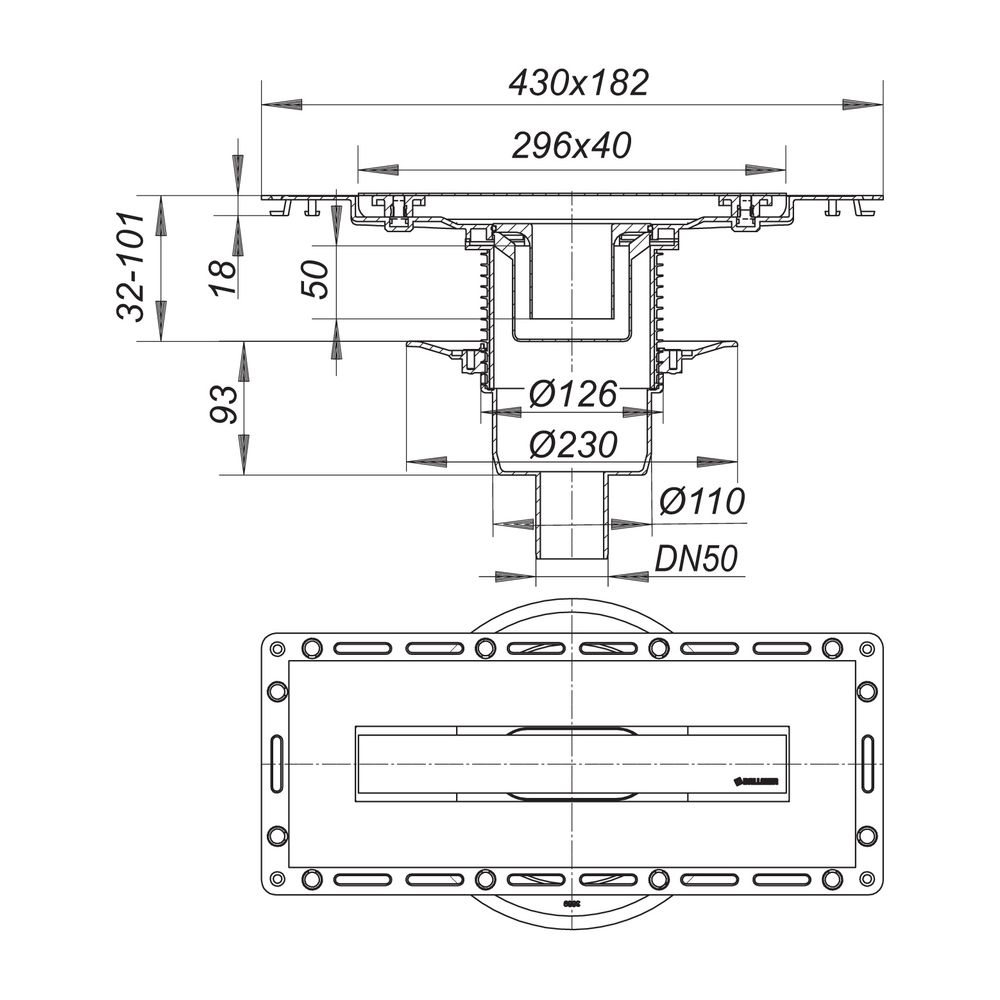 Dallmer TistoLine senkrecht Abdeckung Standard Duschrinne 300mm DN 50, höhenverstellbar... DALLMER-530301 4001636530301 (Abb. 2)