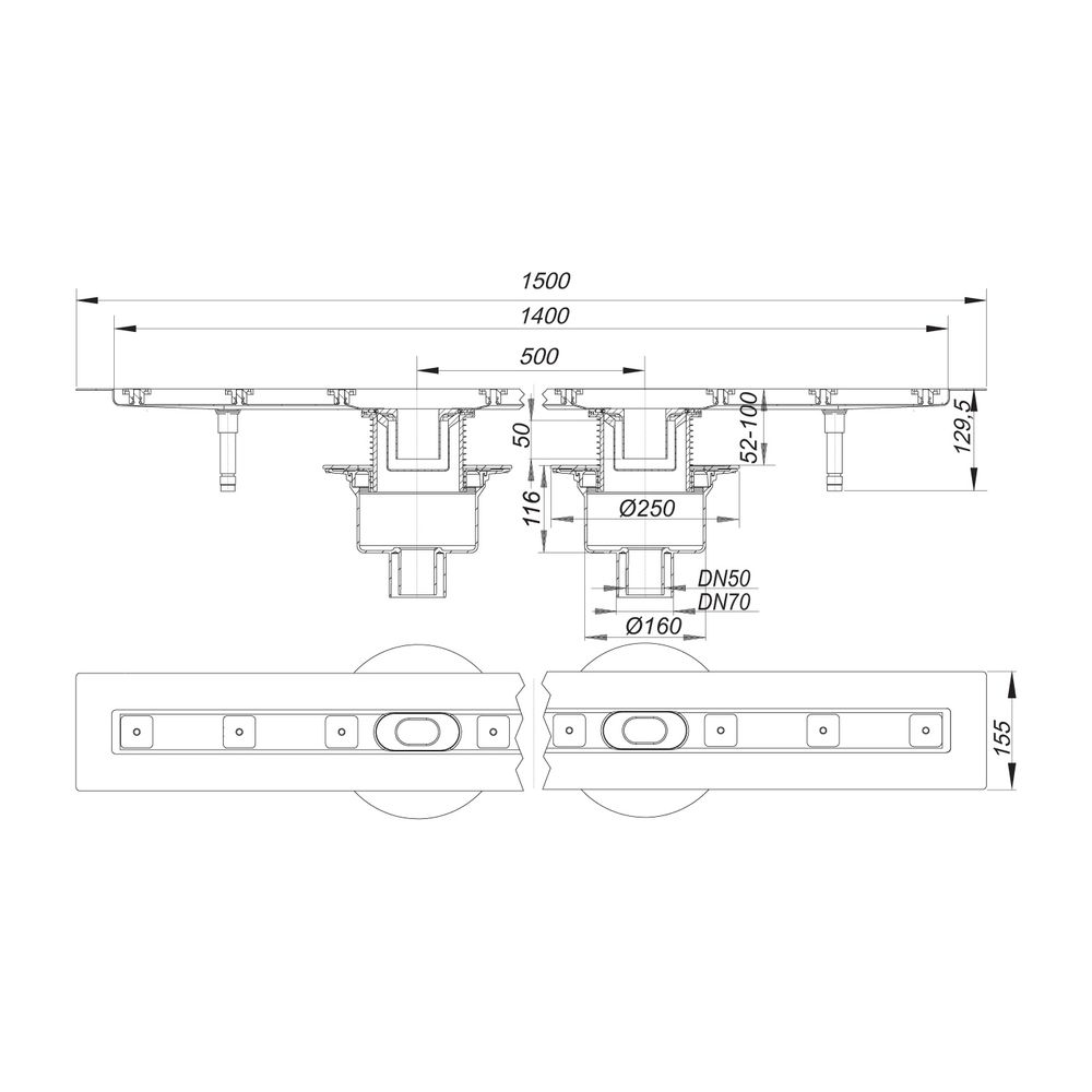 Dallmer CeraLine senkrecht F Duo Duschrinne 1400mm DN 50/70... DALLMER-521699 4001636521699 (Abb. 2)