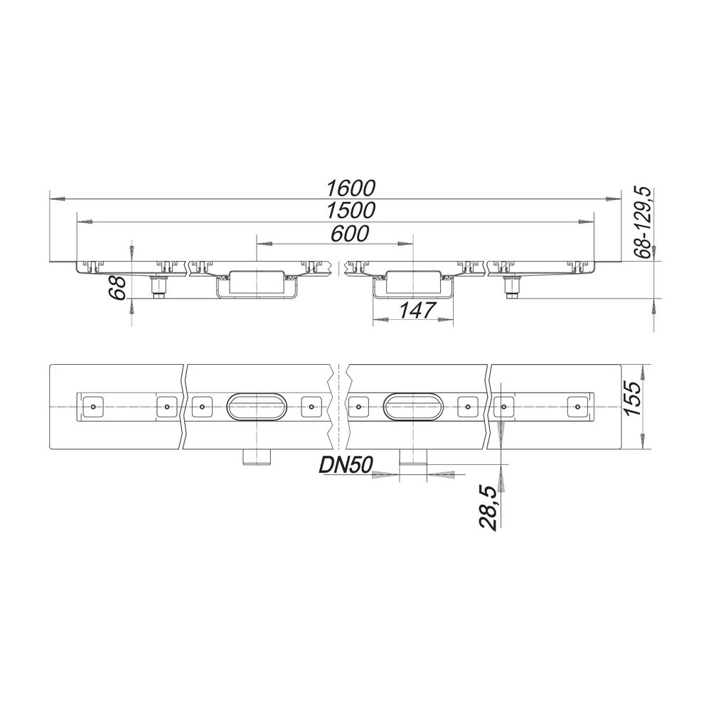 Dallmer CeraLine Nano F Duo Duschrinne 1500mm DN 50... DALLMER-524737 4001636524737 (Abb. 2)