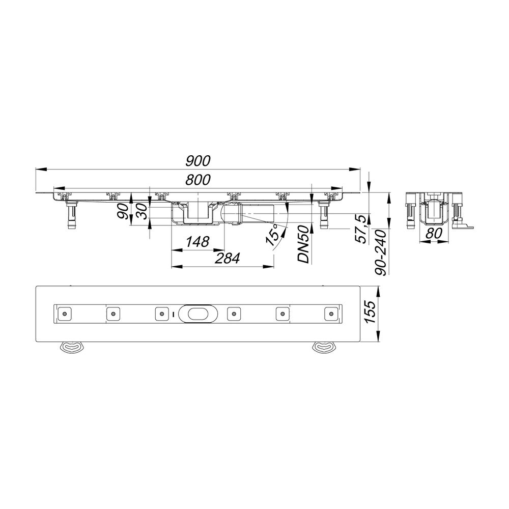 Dallmer CeraLine Plan F Duschrinne 800mm DN 50... DALLMER-523044 4001636523044 (Abb. 2)