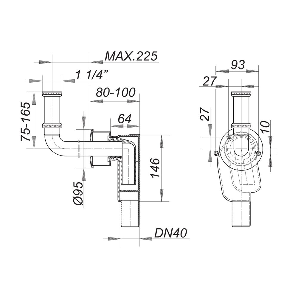 Dallmer Wandeinbau-Siphon 300 CR, 1 1/4" x DN 40... DALLMER-130211 4001636130211 (Abb. 2)