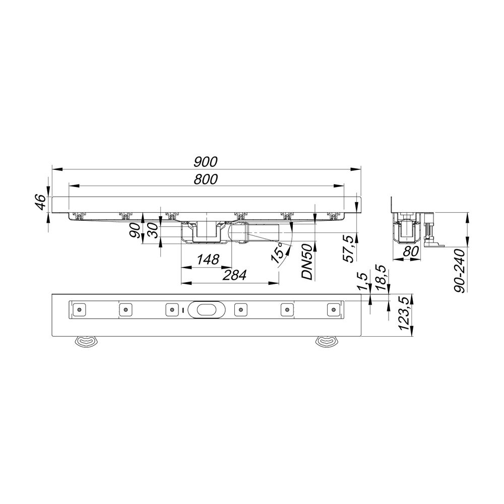 Dallmer CeraLine Plan W Duschrinne 800mm DN 50... DALLMER-523143 4001636523143 (Abb. 2)