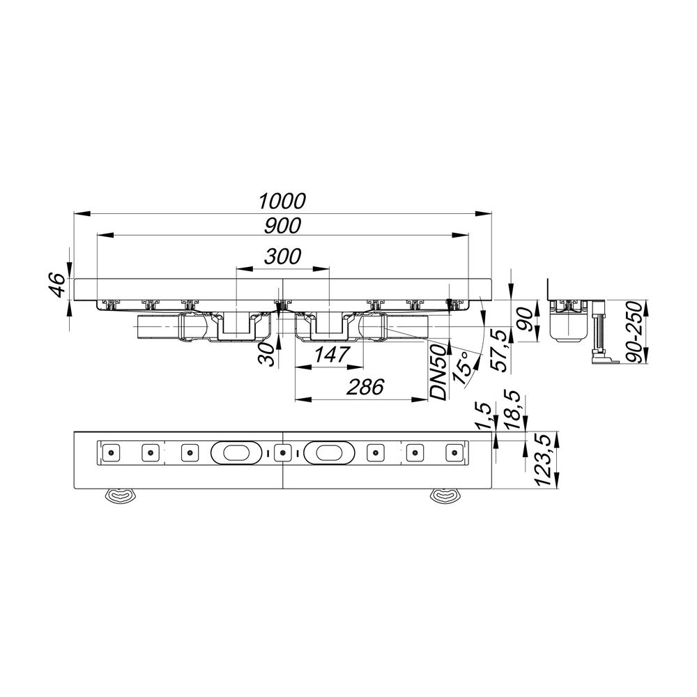 Dallmer CeraLine Plan W Duo Duschrinne 900mm DN 50... DALLMER-521965 4001636521965 (Abb. 2)