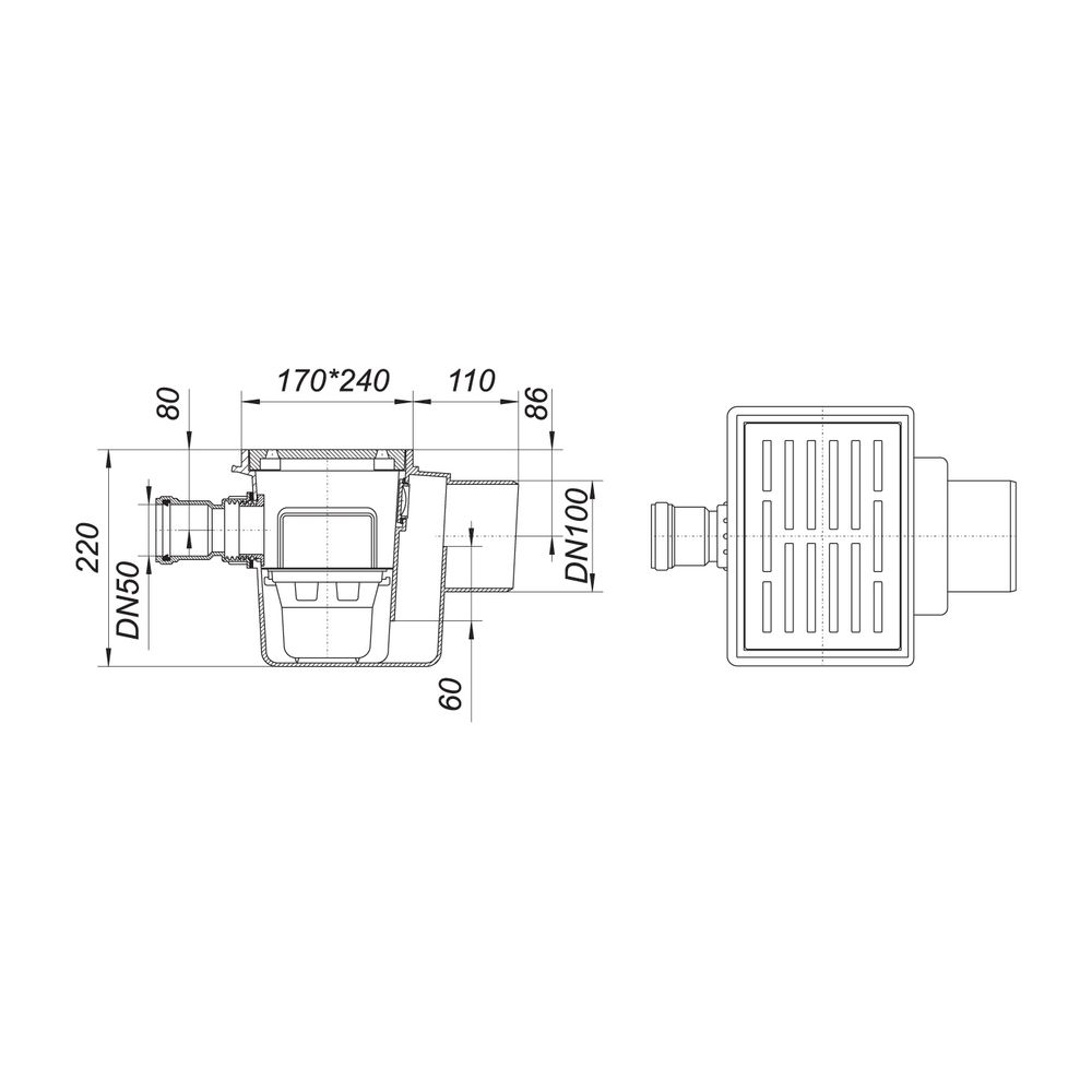 Dallmer Kellerablauf 71/1 Zulauf DN 50 DN 100... DALLMER-710161 4001636710161 (Abb. 2)