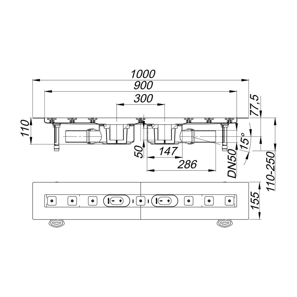 Dallmer CeraLine F Duo Duschrinne 900mm DN 50... DALLMER-521811 4001636521811 (Abb. 2)