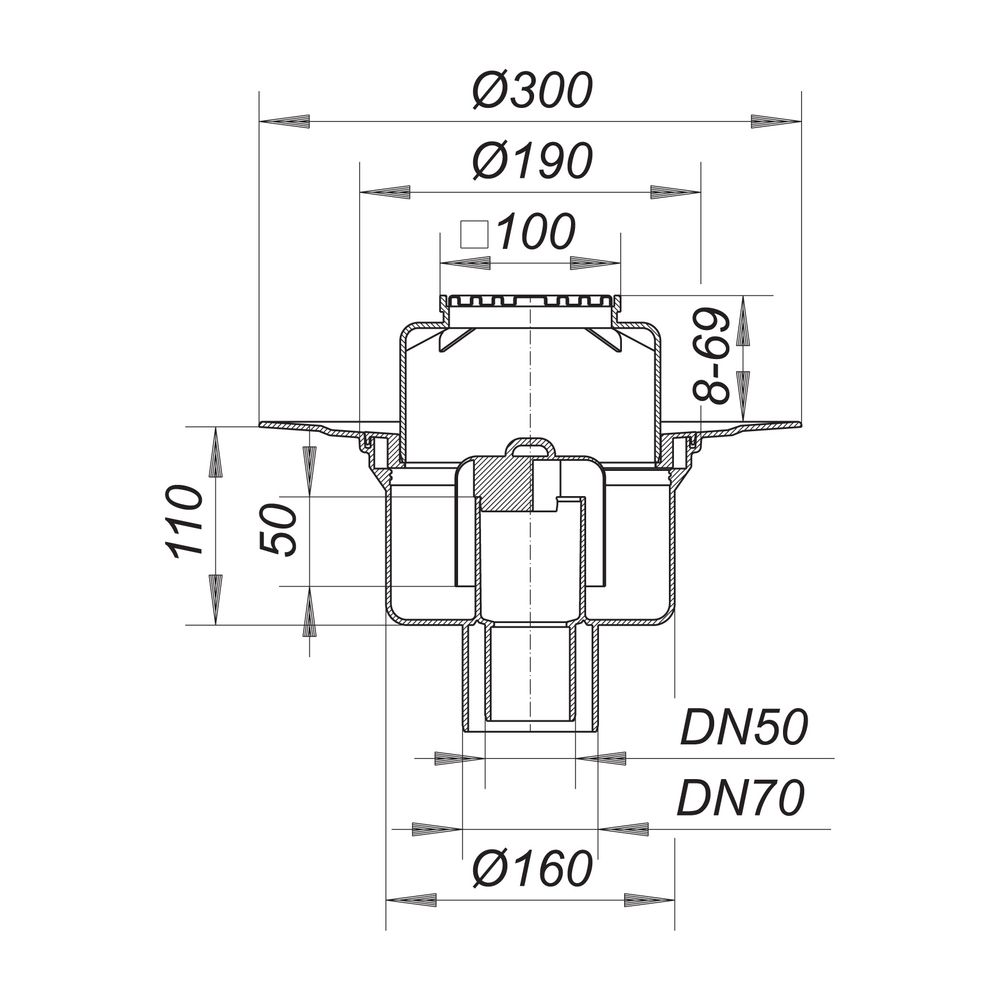 Dallmer Bodenablauf 61 HT/E 100x100mm DN 50/70... DALLMER-611154 4001636611154 (Abb. 2)