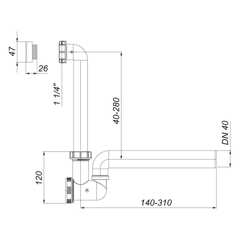 Dallmer Kondensatsiphon 136.1, 1 1/4" x DN 40, waagerecht, PP, 026118... DALLMER-026118 4001636026118 (Abb. 3)
