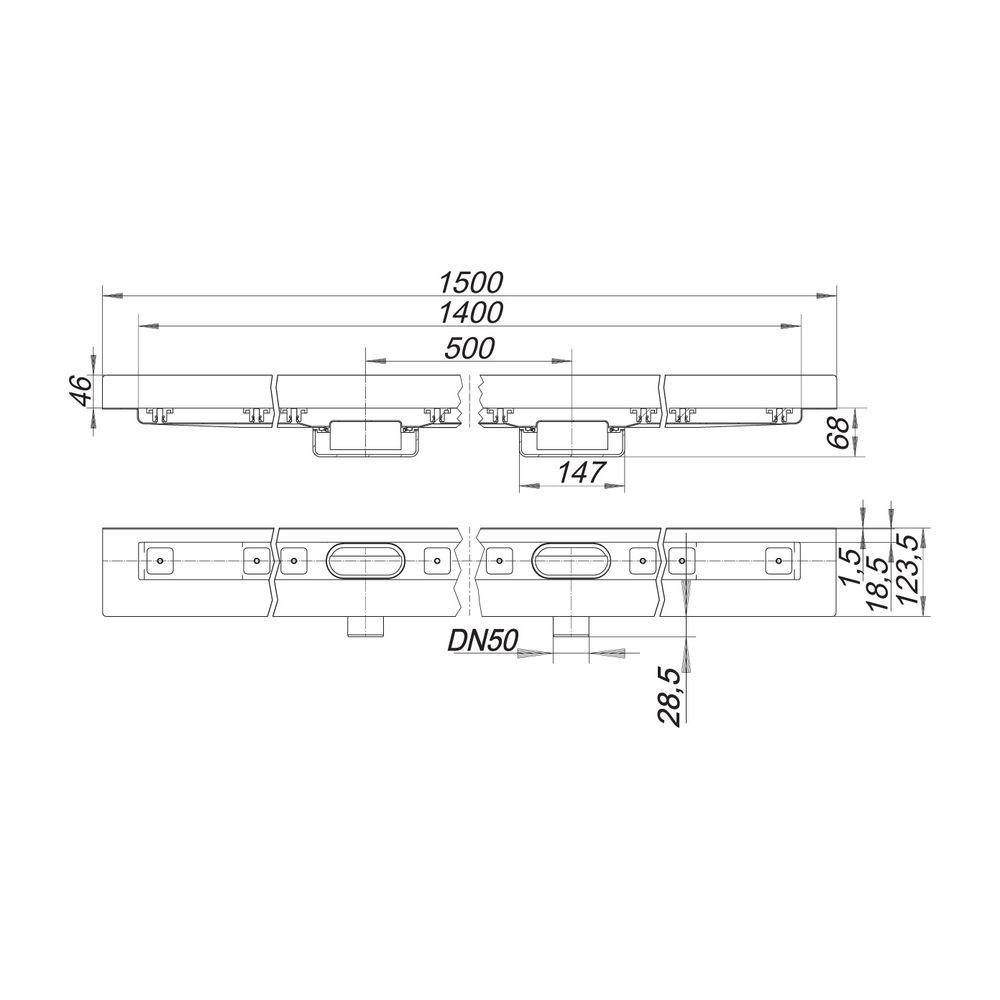 Dallmer CeraLine Nano W Duo Duschrinne 1400mm DN 50... DALLMER-524805 4001636524805 (Abb. 2)