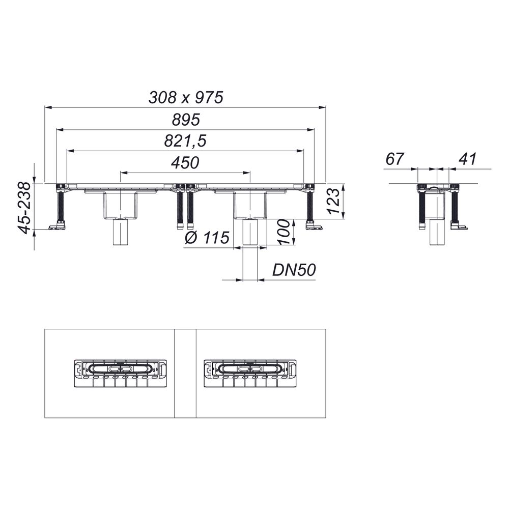 Dallmer Ablaufgehäuse DallFlex 2.0 Duo senkrecht DN 50, PP, 570109... DALLMER-570109 4001636570109 (Abb. 2)