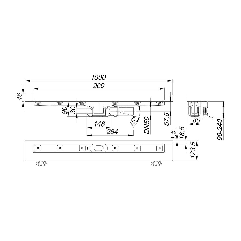 Dallmer CeraLine Plan W Duschrinne 900mm DN 50... DALLMER-523150 4001636523150 (Abb. 2)