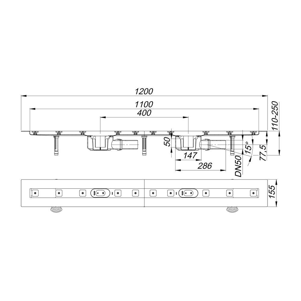 Dallmer CeraLine F Duo Duschrinne 1100mm DN 50... DALLMER-521835 4001636521835 (Abb. 2)