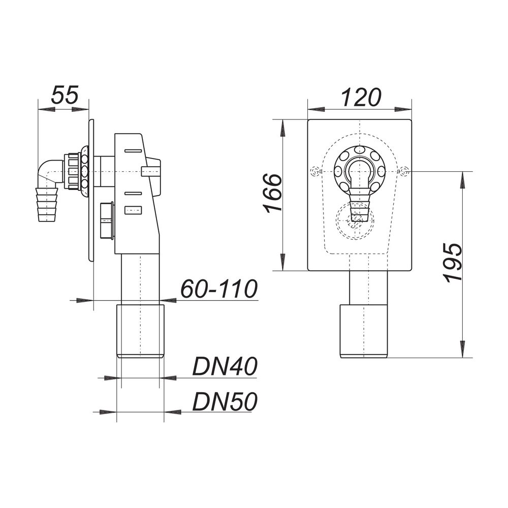 Dallmer Wandeinbau-Waschgeräte-Siphon HL 400 DN 40/DN 50, Abdeckplatte 120x166mm aus Ed... DALLMER-130402 4001636130402 (Abb. 2)