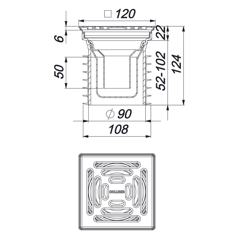 Dallmer Pronto Bodenablauf 120x120mm, DN 100, PP/Edelstahl, 700063... DALLMER-700063 4001636700063 (Abb. 3)