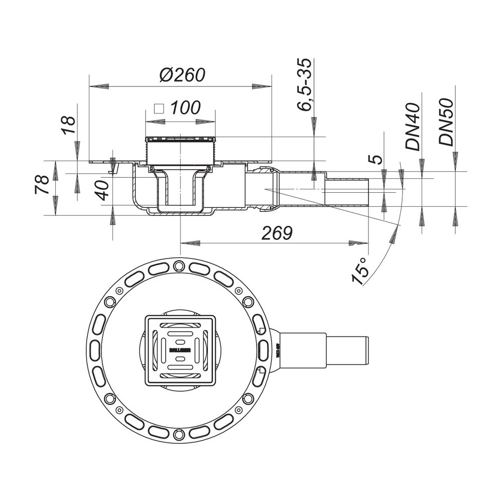 Dallmer TistoPlan VC 10 Bodenablauf 100x100mm DN 40/50... DALLMER-513748 4001636513748 (Abb. 2)