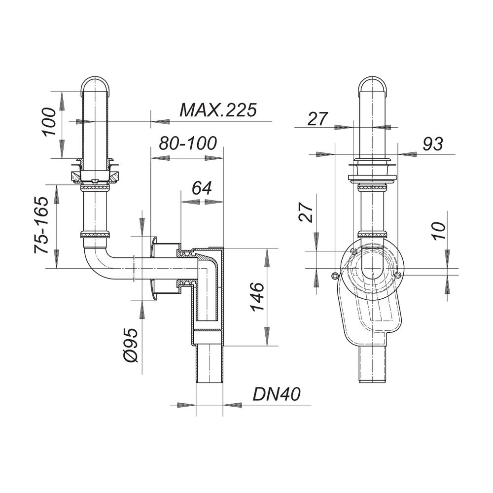 Dallmer Wandeinbau-Siphon 300 PC CR, DN 40... DALLMER-130297 4001636130297 (Abb. 2)