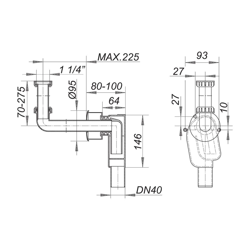 Dallmer Wandeinbau-Siphon 300 KS, 1 1/4" x DN 40... DALLMER-130235 4001636130235 (Abb. 2)