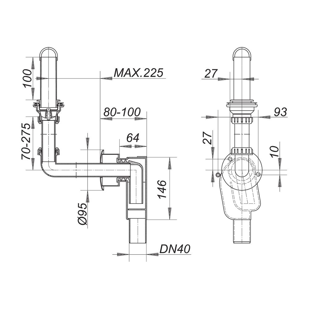 Dallmer Wandeinbau-Siphon 300 PC KS, DN 40... DALLMER-130273 4001636130273 (Abb. 2)