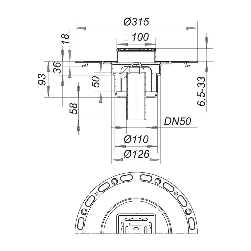 Dallmer TistoPlan VC 10 senkrecht Bodenablauf 100x100mm DN 50... DALLMER-513991 4001636513991 (Abb. 2)